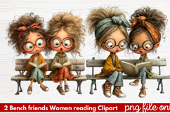 Bench friends Women reading Clipart Product Image 1