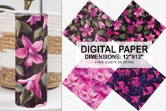 Fuchsia Flowers Pattern Digital Paper- Flowers Background Product Image 1