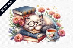 Books And Sleeping Cat Sublimation - Clipart PNG Design Product Image 1