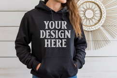 Black Gildan 18500 Hoodie Mockup, G18000 Hoodie Model mockup Product Image 1