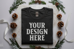 Gildan 5000 Black Folded Christmas Mockup, G5000 mockup Product Image 1