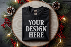 Gildan 64000 Black Folded Christmas Flat Lay T-shirt Mockup Product Image 1