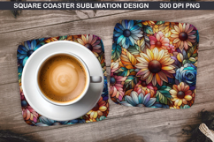 Flowers Coaster Sublimation, Spring Coaster PNG Design Product Image 1