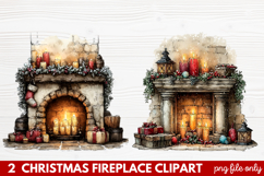 Cozy Christmas Fireplace Clipart | Holiday Mantel &amp; Winter Product Image 1