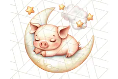 Sleeping Baby Animals PNG, Moon and Stars Nursery Clipart Product Image 5