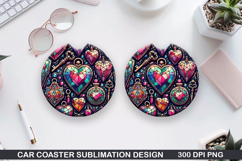 Love Heart Car Coaster Sublimation| Valentine Coaster PNG Product Image 1