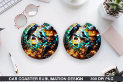 Pumpkin Car Coaster Sublimation |Halloween Coaster PNG Product Image 1