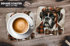 Cozy Dog Coaster, Buffalo Plaid Square Coaster PNG Product Image 1