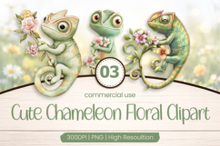 Cute Chameleon Floral Clipart PNG Product Image 1