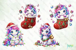 Cute Christmas Unicorn Clipart Product Image 1