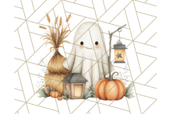 Watercolor Halloween Cottage Clipart, Ghosts &amp; Pumpkins Png Product Image 5