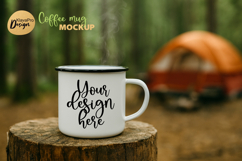 Camping Coffee Mug Mockup Enamel Cup Tent Outdoor Forest Product Image 1
