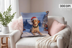 Winter Dog Christmas PNG, Winter Wonderland Pillow Design Product Image 1