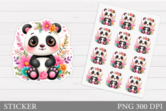 Cute Panda Sticker Design. Panda Flowers Sticker Printable Product Image 1