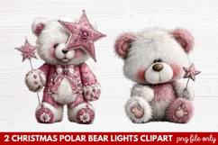 Christmas Polar Bear Lights Clipart | Cute Holiday Bear PNG Product Image 1