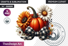 Floral Coquette Pumpkin and Daisy PNG with bow fall Clipart Product Image 1