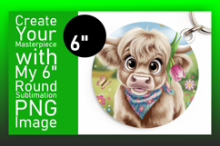 Playful Round Design Keychain PNG , Cute Cow Product Image 1