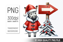Christmas Zebra in Santa Outfit Clipart, High-Quality PNG Product Image 1