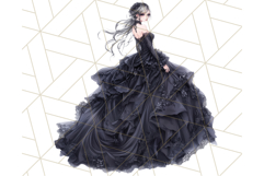 Victorian Gothic Wedding Dress PNG, Dark Bridal Clipart Product Image 5