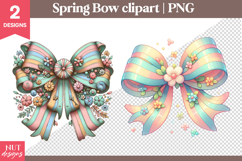 Spring Bow Clipart PNG Pastel Floral bow sublimation Product Image 1