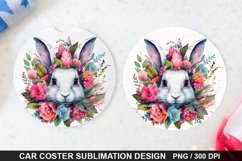 Bouquet And Easter Bunny Flowers -Coaster Sublimation Design Product Image 1