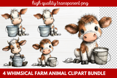 4 Whimsical Farm Animal Clipart | Cute Farm Animals PNG Set Product Image 1