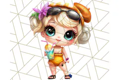 Chibi Summer Girls Clipart PNG, Bright Kawaii Summer Art Product Image 5