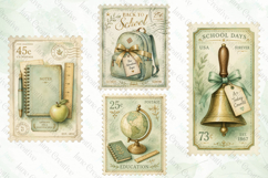 Vintage Back to School Postage Stamp Clipart Product Image 1