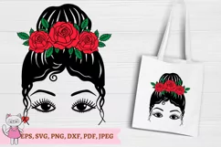 Red Roses Mom Life Messy Bun Hair Sublimation Design Product Image 2