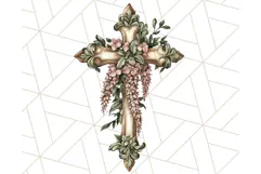 Faith Cross PNG with Flowers, Watercolor Religious Art Print Product Image 5