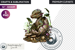 Cute Baby Dragon in a egg Clipart, dragon egg, Fantasy PNG Product Image 1