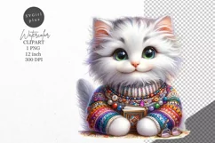 Cat clipart, Reading a book clipart, Kitten clipart Product Image 1