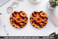 Flowers Car Coaster Sublimation| Flowers Coaster PNG Design Product Image 1