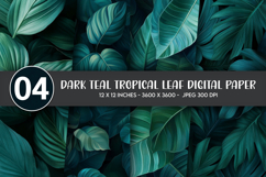 Dark Teal Tropical Leaf Digital Paper Product Image 1