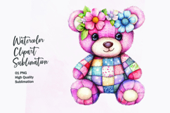 watercolor cute kawai teddy bear patchwork patterned clipart Product Image 1