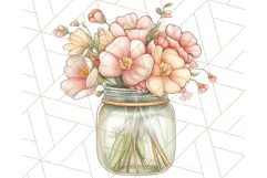Flowers in Glass Jars PNG, Rustic Floral Watercolor Clipart Product Image 5