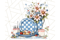 Blue Cottagecore Kitchen Clipart, Vintage Country Floral Png Product Image 5
