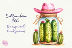 Pickle Jar Pink Cowboy Kawaii Cactus Sublimation Design Product Image 1