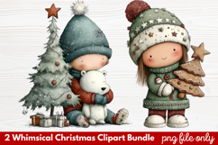 2 Whimsical Christmas Clipart | Cute Festive Holiday PNG Product Image 1