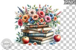 Books Flowers Sublimation- Clipart PNG Design Product Image 1