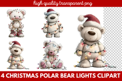 Christmas Polar Bear Lights Clipart | Cute Holiday Bear PNG Product Image 1