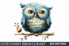 Cute Funny Birds Clipart, Watercolor Clipart Product Image 1
