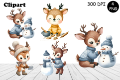Christmas deer animals winter Watercolor Clipart Product Image 1