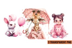 Watercolor Pink Baby Shower Clipart , PNG Product Image 1