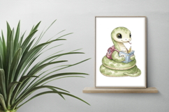 Cute Snake with Backpack, Book, and Pencil Watercolor PNG Product Image 2