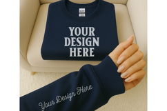Gildan 18000 Navy Sleeve Sweatshirt Mockup | Cozy Crewneck Product Image 1