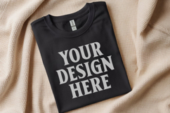 Gildan 64000 Black Folded T-Shirt Mockup | Flat Lay Unisex Product Image 1