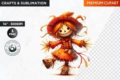 Halloween Clipart, Scarecrow girl, Autumn clipart, Fall PNG Product Image 1
