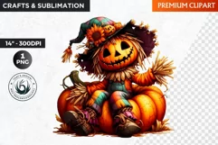 Halloween Clipart, Scarecrow girl, Autumn clipart, Fall PNG Product Image 1