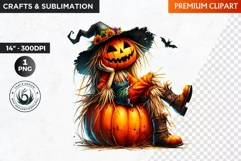 Halloween Clipart, Scarecrow girl, Autumn clipart, Fall PNG Product Image 1